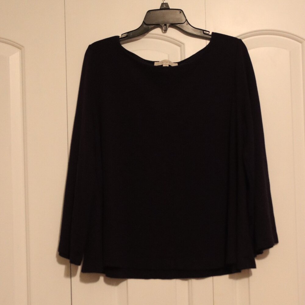 Anne Taylor LOFT Long Sleeve Scoop Neck Flowy Blouse Size XL Dark Navy Blue